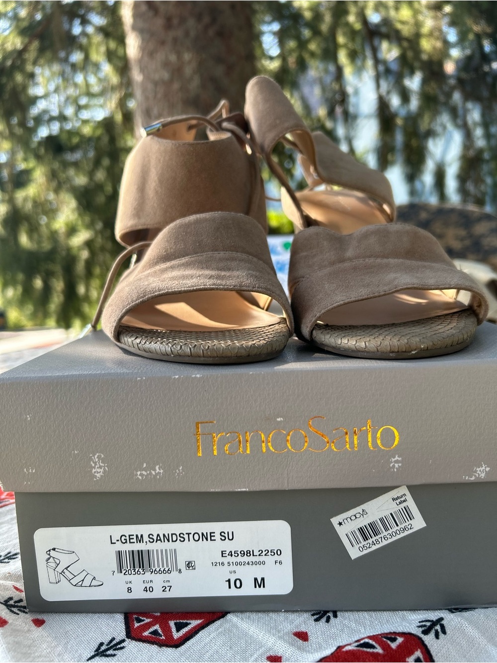 Franco Sarto Sandstone Suede Open-Toe Block Heel Sandals